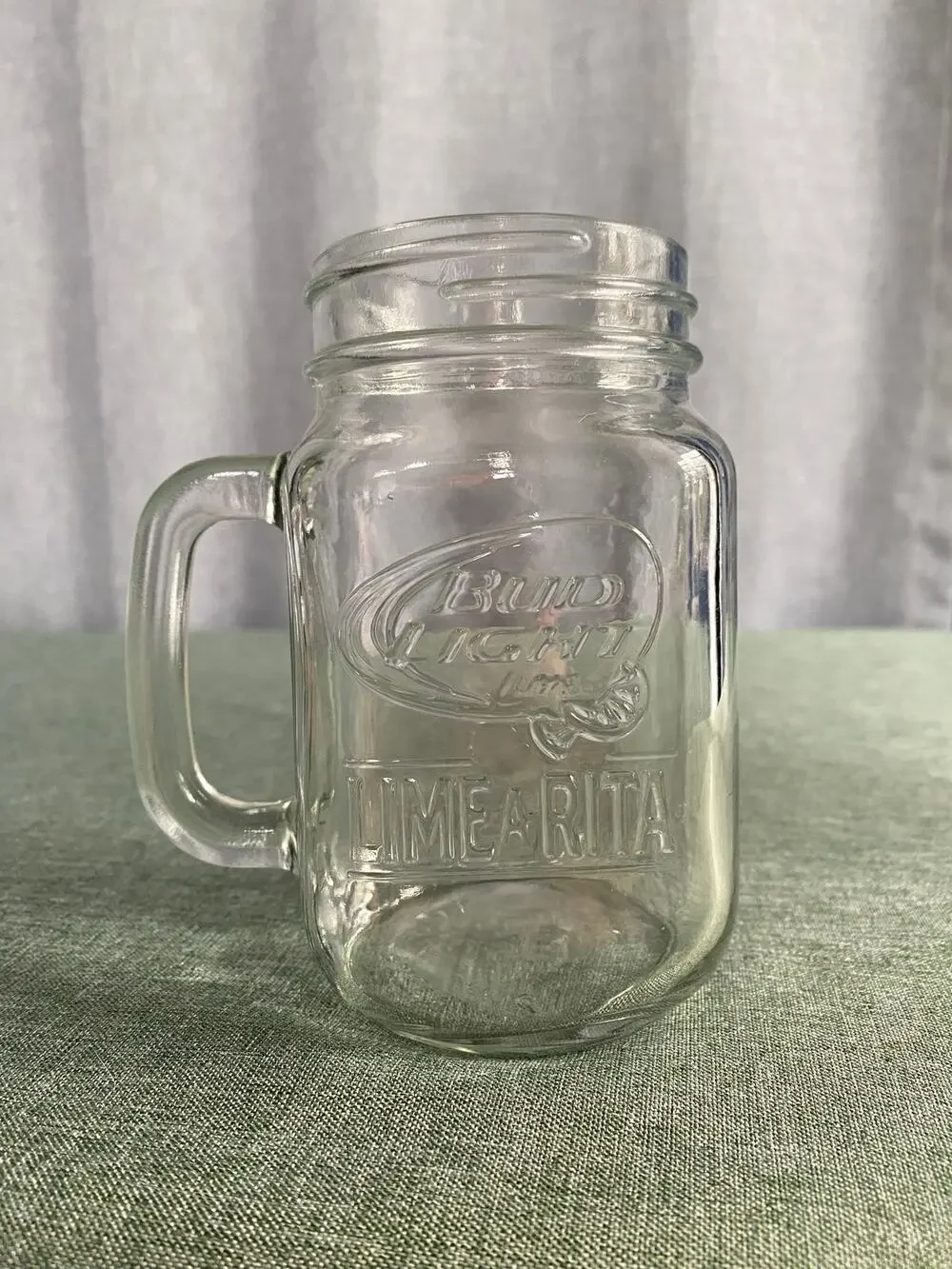 Bud Light Lime-A-Rita Glass Mason Jar Mug with Handle Barware 5.5 Inch